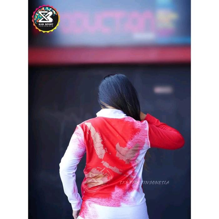 Setelan baju olahraga wanita SXB SPORT EDISI MERAH PUTIH JAKET DAN JOGGER
