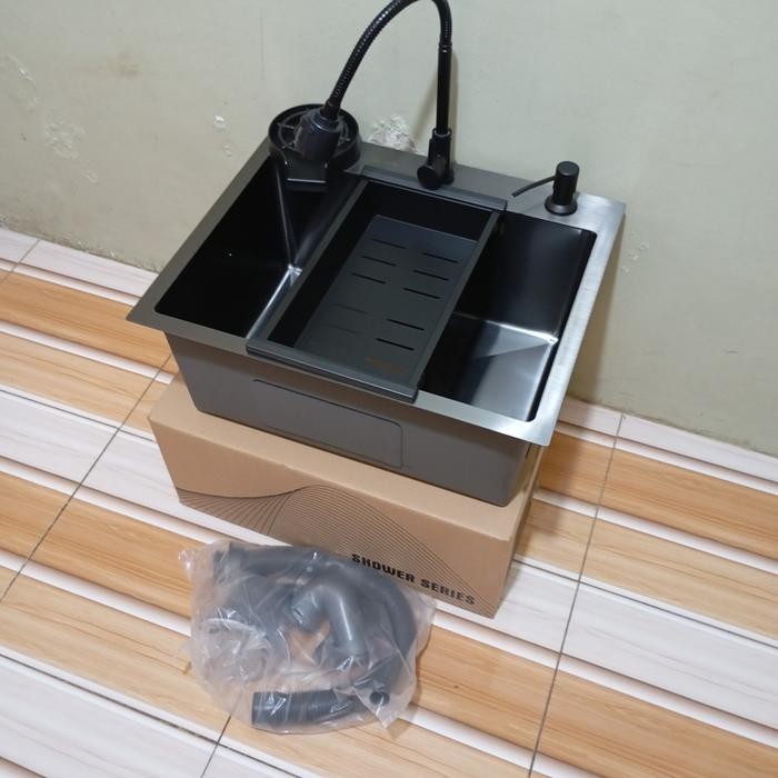 bak cuci piring hitam 52x43/komplit kitchen sink hitam 52x43/wastafel hitam 52x43