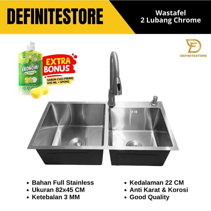 Promo Kitchen Sink 2 Lubang Wastafel Cuci Piring 2 Lubang Bak Cuci Piring 2 Lubang Stainless Steel