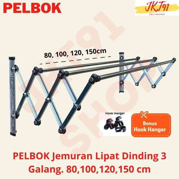 Ikea Livien - Jemuran Baju Pakaian Dinding Lipat Stainless Steel Rak Jemuran 3 Galang 80 100 120 150