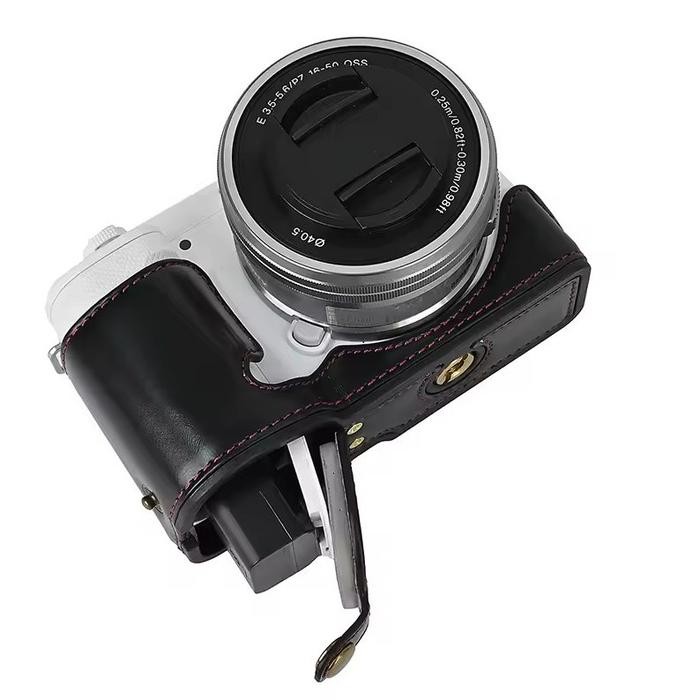 HALF CASE LEATHER BAG FOR SONY ZV-E10 WITH STRAP TAS KAMERA ALPHA ZV E 10 MARK 1 BAHAN KULIT PU E10