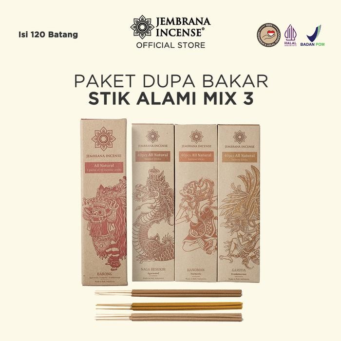 Jembrana Incense - Paket Dupa Bakar Stik Alami Tanpa Parfum Mix 3 Varian Gaharu, Menyan, Kunyit -