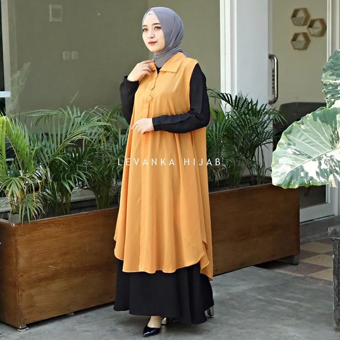 Pilihan- Long Vest Outer Ceruti / Cerutty Polos Tanpa Lengan Model Kancing / Outer Hijab