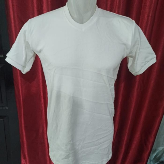 Baju Kaos s Dalaman Pria Lengan Pendek V Neck Bahan Katun Rib