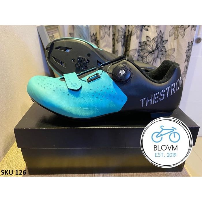 Sepatu Sepeda Cleat Thestron Roadbike Mtb Bianchi Blue