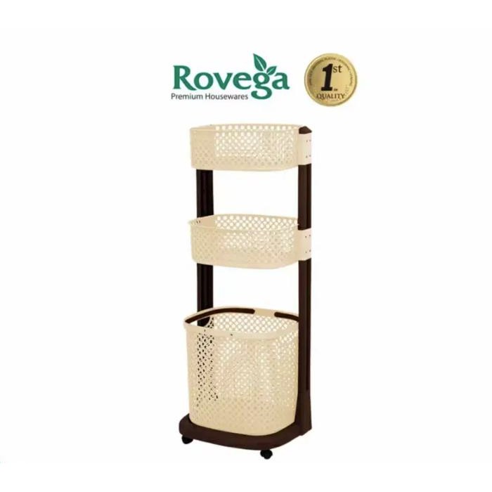 RAK KERANJANG PAKAIAN CUCI BAJU KOTOR LAUNDRY 3 SUSUN 4 RODA CREAM