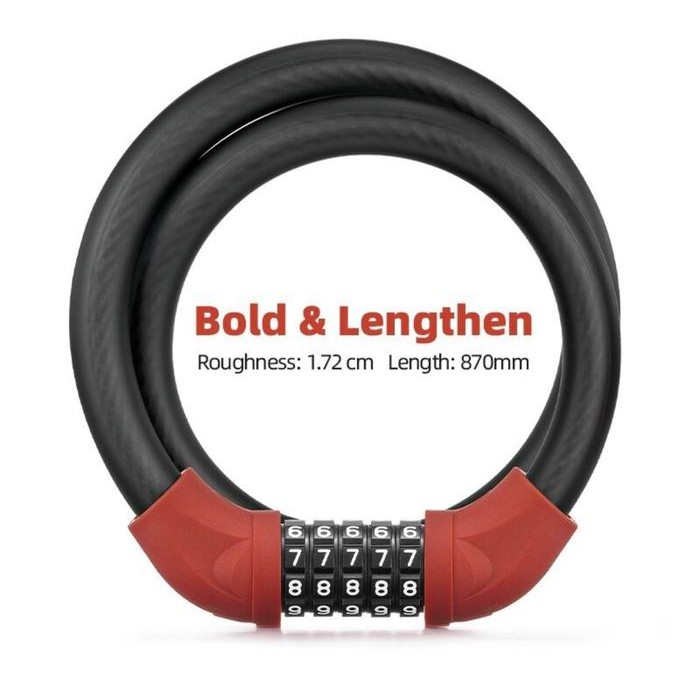 Rockbros RKS870 Red Kunci Gembok Sepeda 87cm Bicycle Bike Lock Steel