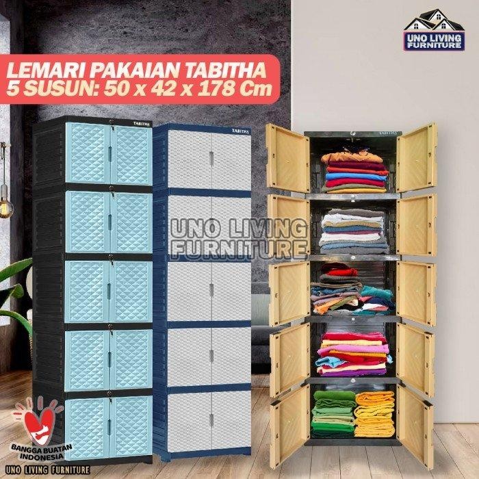 LEMARI PAKAIAN PLASTIK 5 SUSUN FULL KUNCI LEMARI TABITHA TABITHA