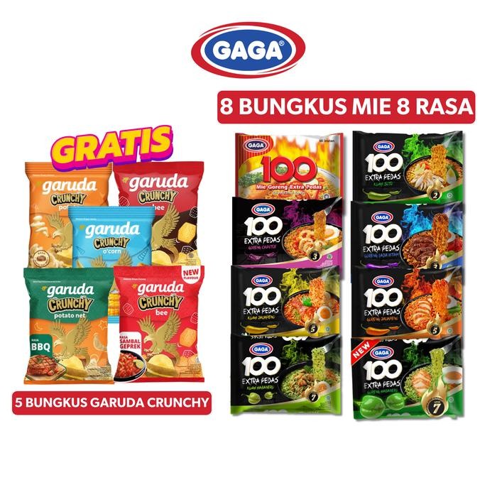 

[Gratis 5 Cemilan Gurih] Paket Serba Mie Gaga 8 Bungkus 8 Varian Goreng Hitam Kuah Lada Pedas Bbq