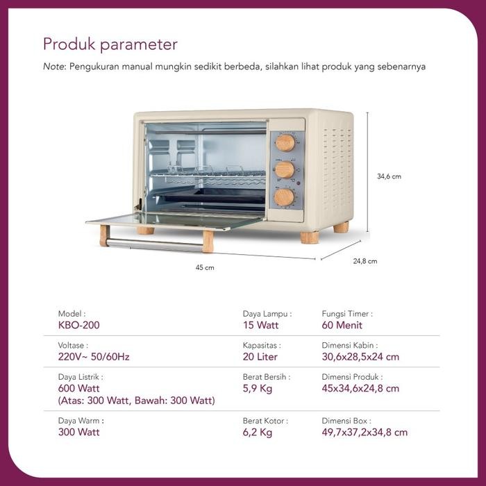 OVEN KIRIN + MICROWAVE KIRIN KBO-200RA OVEN LISTRIK Kapasitas Besar 20 Liter - LOW WATT KUALITAS