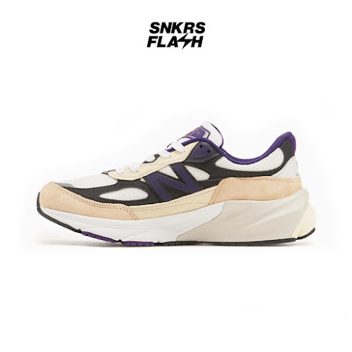 NEW BALANCE 990 V6 Made In Usa White Black Plum Sepatu Sneakers Pria - U990WB6 - Size 44