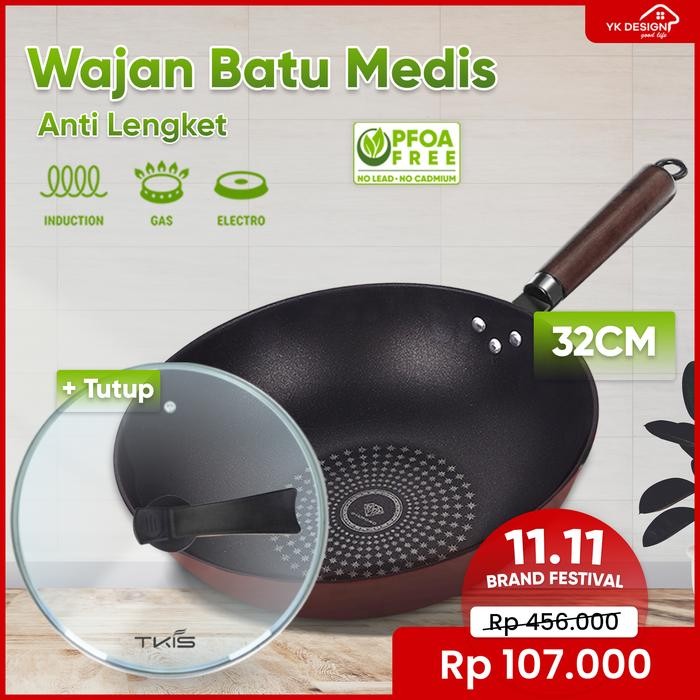 PREMIUM TKIS By YK DESIGN Wajan Penggorengan Anti lengket Bahan Batu Medis Model Diamond Maron