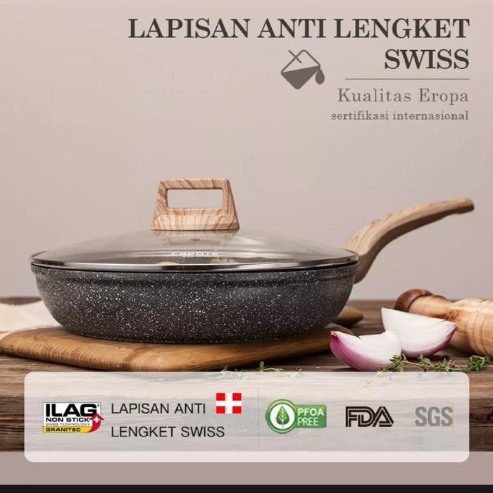 PREMIUM PANCI CAROTE FRYPAN FRY PAN 28 CM 28CM SERBAGUNA MARBLE BATU TUTUP lid