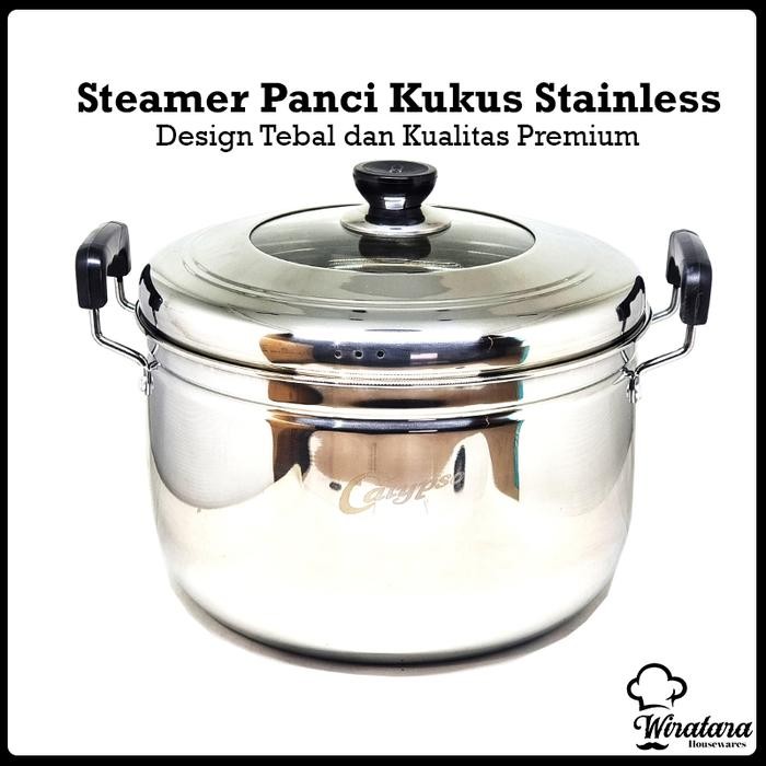 PREMIUM Calypso Panci Steamer + Tutup Stainless 28cm 10Liter Kukusan Dandang