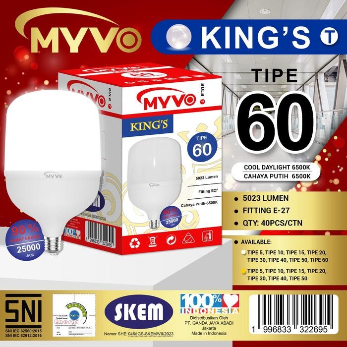 IS New Lampu Led 60watt Jumbo Myvo King Capsule T Bulb Nyala Putih Bergaransi