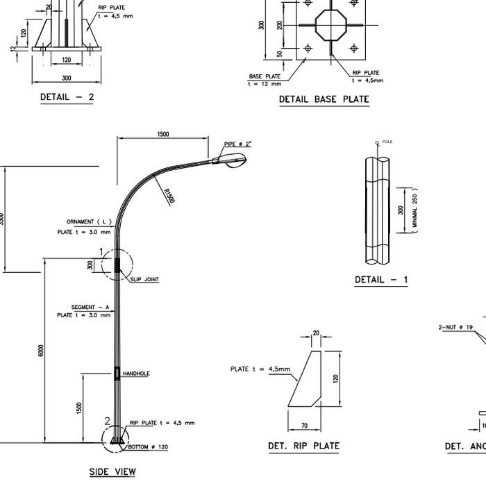 PREMIUM Tiang lampu pju oktagonal single parabola hotdeep galvanized 9 meter