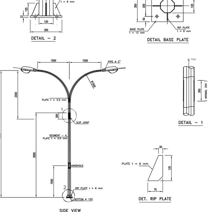 PREMIUM Tiang Pju Lampu Jalan H06M Oktagonal Hexagonal Double Parabola 6 meter