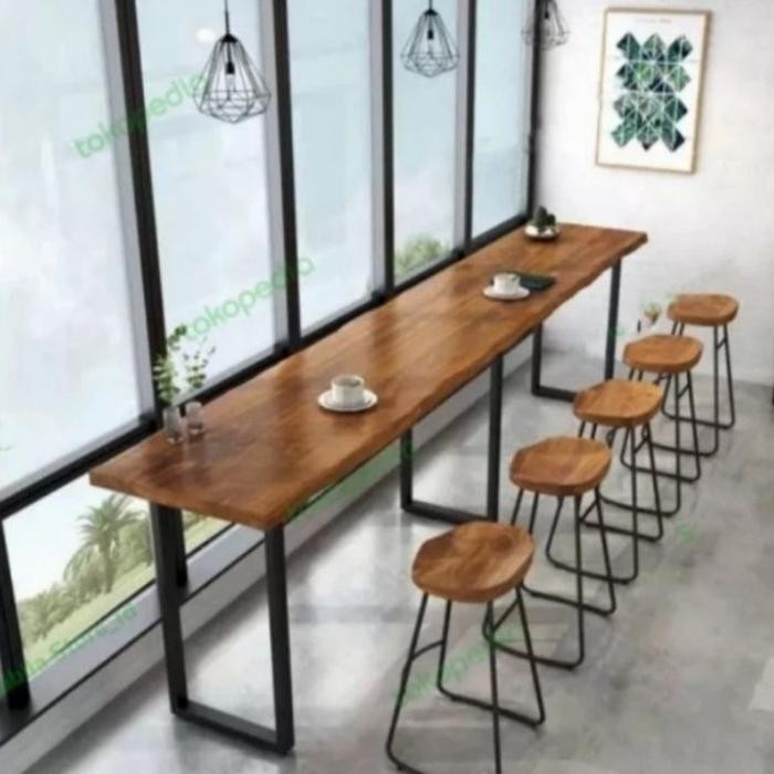 PREMIUM meja restoran, meja bar, meja cafe meja kayu kaki besi modern
