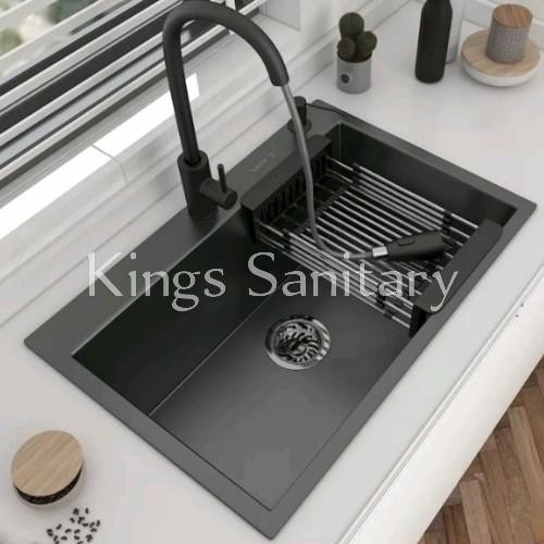 PREMIUM Kitchen sink 8050 black paket kran tarik /Bak cuci piring hitam 8050