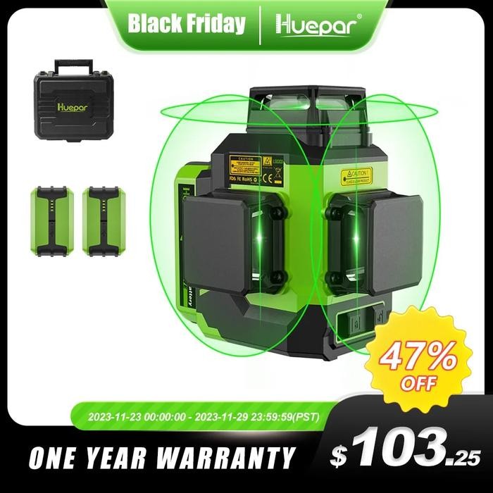 Huepar Cross Line 12 Lines Laser Level 3D Outdoor Self-Leveling