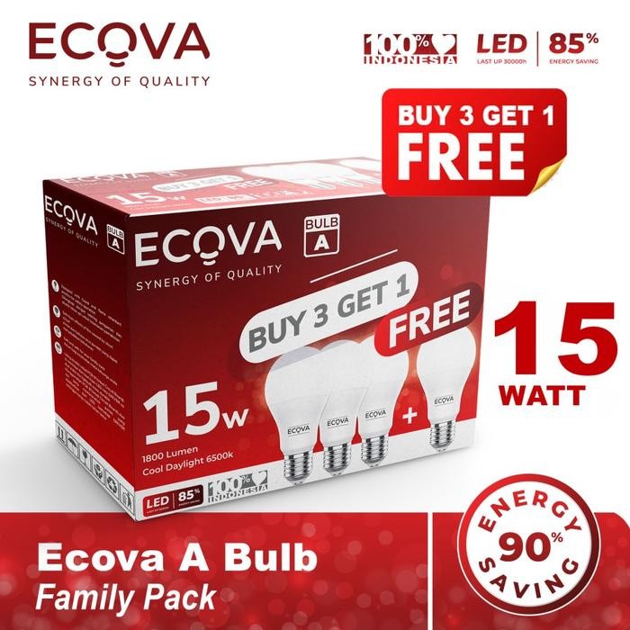 Lampu Bohlam Led Bulb Ecova Putih Kuning 15 Watt 15W White Warm White