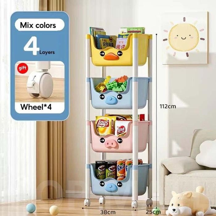 Rak Susun Tingkat Penyimpanan Serbaguna/Rak Trolley Dorong Bayi/Rak Mainan Anak Portable/Rak