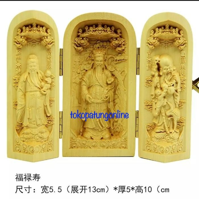 Patung Fulushou Fu Lu Shou Kayu