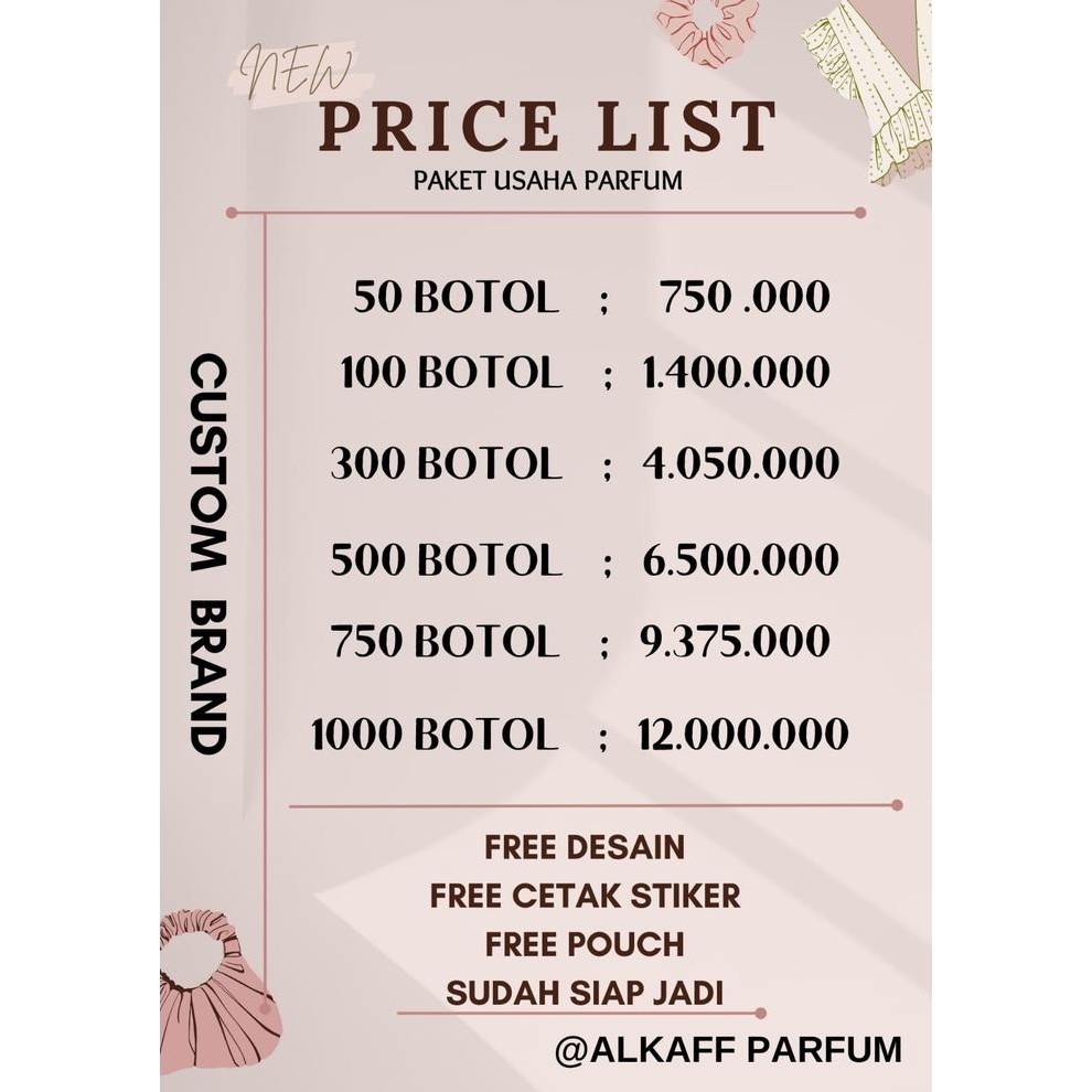 PAKET USAHA PARFUM 50 BTL UKURAN 30 ML PREMIUM BISA CUSTOM BRAND