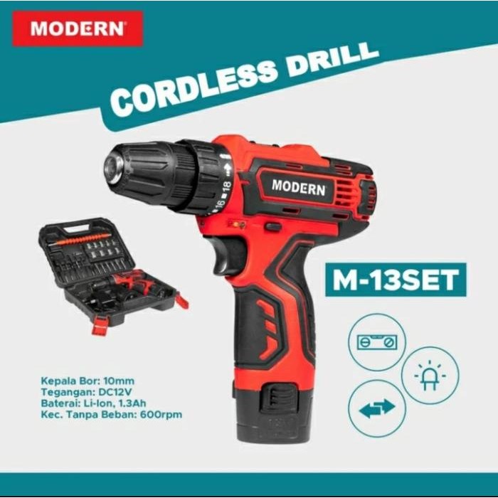 Mesin Bor Cordless Modern M-12Set Bor Cas Modern 10Mm