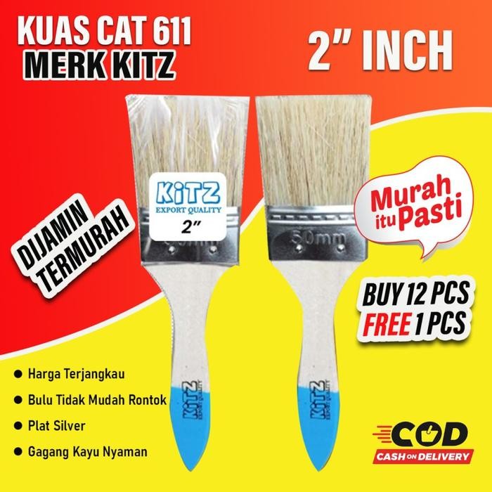 

DISKON KUAS CAT TANGAN 2 INCH 1 LUSIN KITZ 611 MURAH / KUAS CAT TEMBOK ATAU KAYU READYY