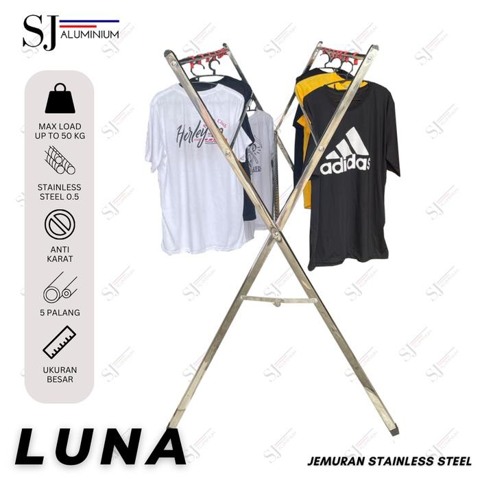 Termurah- Luna - Jemuran Lipat Stainless Steel / Rak Baju Handuk Pakaian Bayi Hanger Luna Palang 5 -