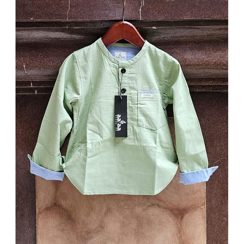 BEST SELLER baju koko original ovata anak terlaris 1-14 tahun lengan panjang polos warna hijau sage