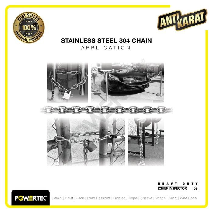 Rantai Ss 304 4Mm Stainless Steel Chain Powertec - Meteran Terbatas