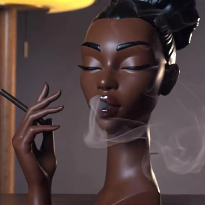 

Head Incense Burner Black Woman Smoking Stove Resin Ornament Headscents Incense Holder Decoration