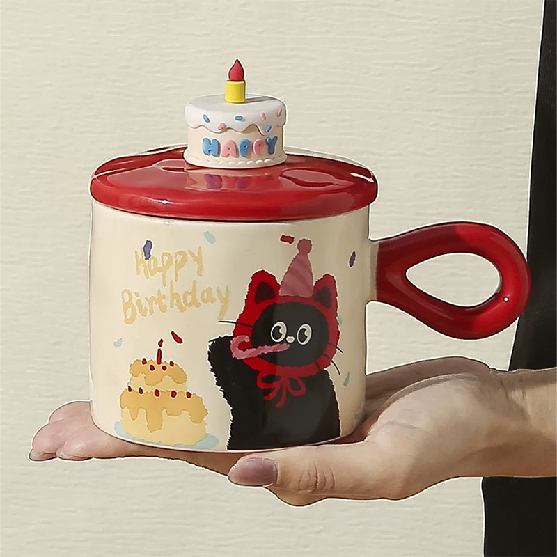 

Cute Cartoon Cat Ceramic Mug With Lid Souvenir Gift Drinking Water Cup Cute Ceramic Coffee Cup