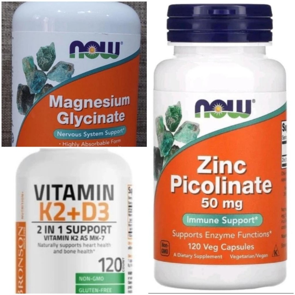 Quatro Formula with Now magnesium Glycinate, bronson d3k2 120caps, now zinc picolinate