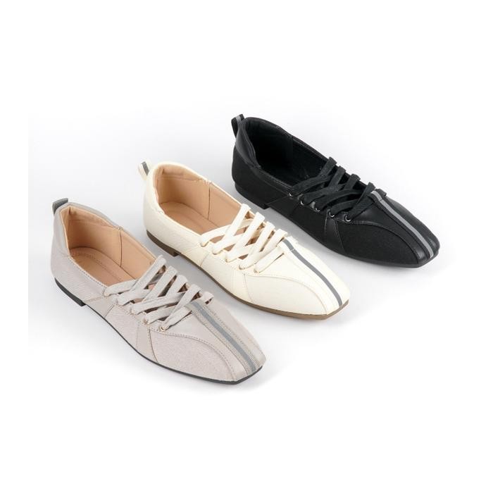 Blow Nio Sneakers Flatshoes MINNIK 0014 Wanita - Canvas Hitam, Abu, Ivory Gum