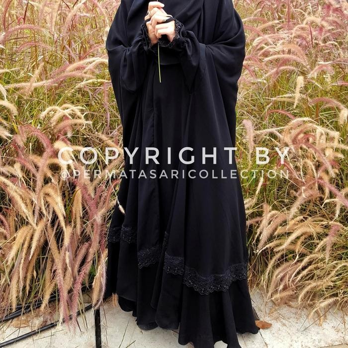 Product Laris Floor Round Overhead Over Head Long Khimar Jilbab Renda Busui Jetblack