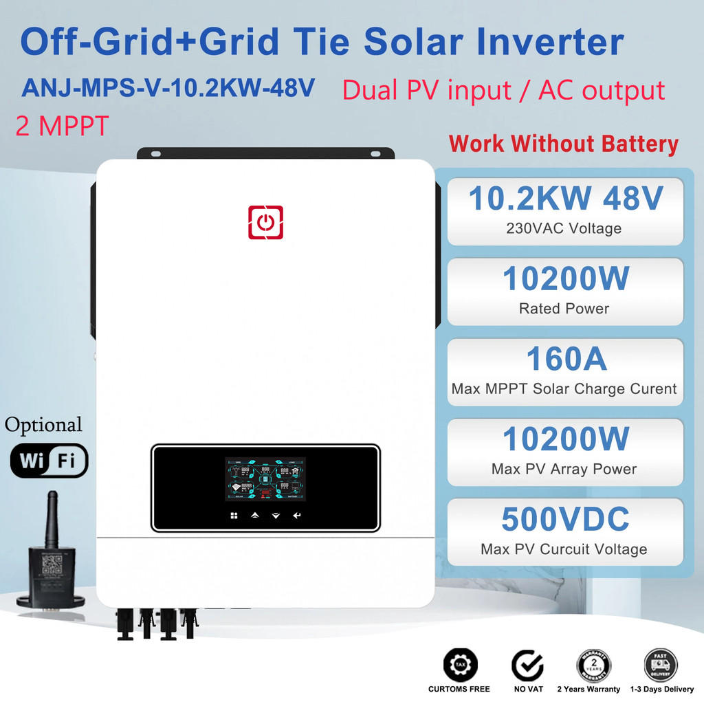 10.2KW 48V Hybrid Solar Inverter 220VAC Off Grid Tie Inverter Pure