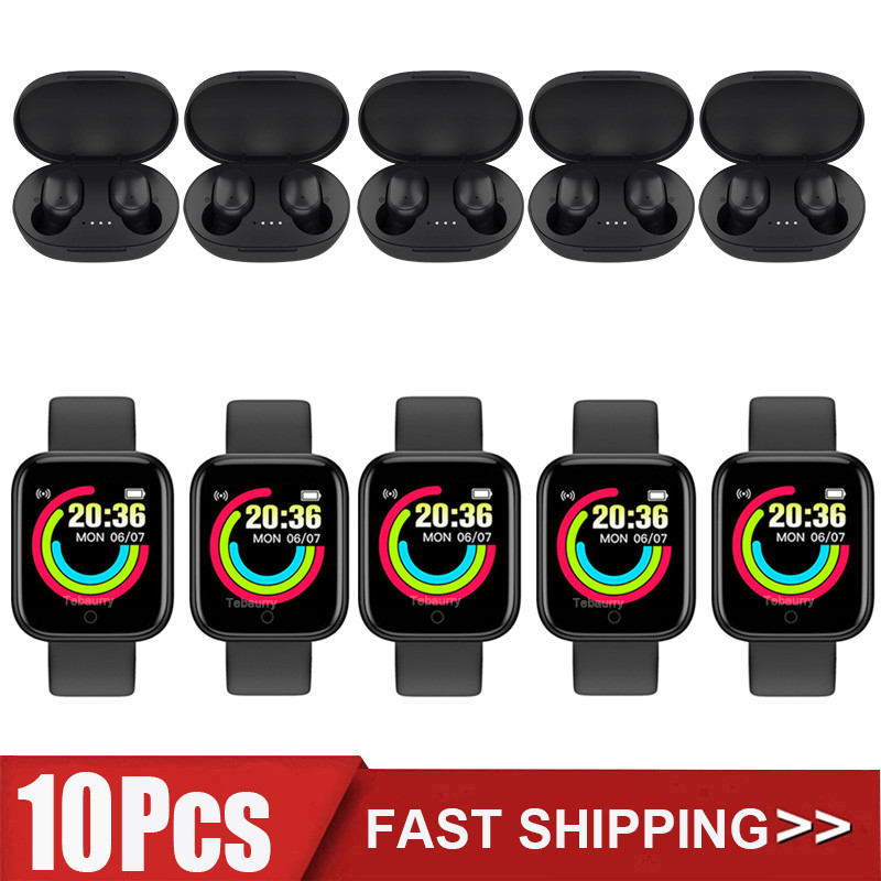 10Pcs Smartwatch D20 + A6s TWS Y68 Smart Watch Men Women Fitness