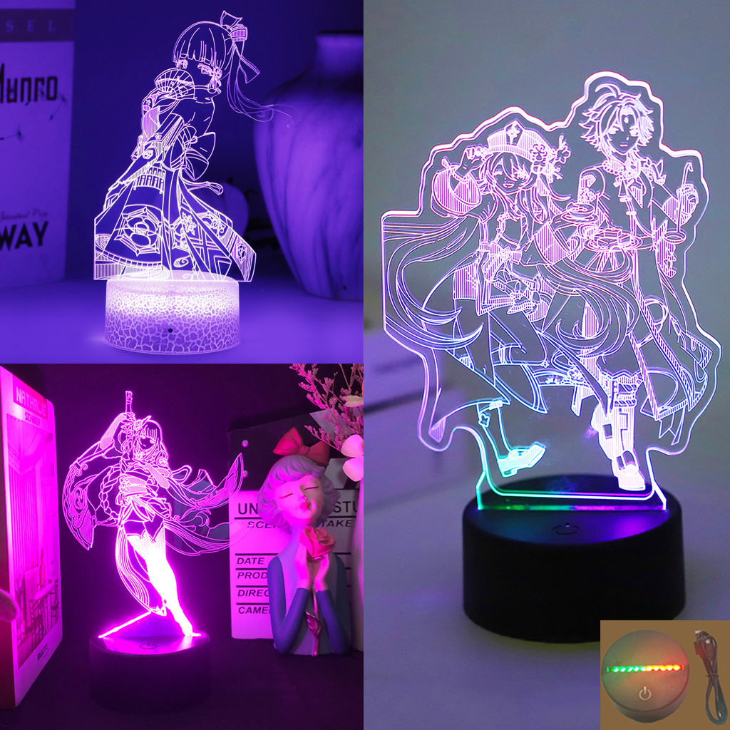 New Genshin Impact Hu Tao Xiao 3D Led Night Light Anime Two Tone Lamp
