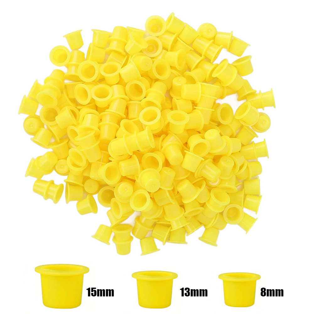 1000/500/100Pcs Disposable Yellow Tattoo Ink Cups Pigment Holder Container Caps Permanent Makeup