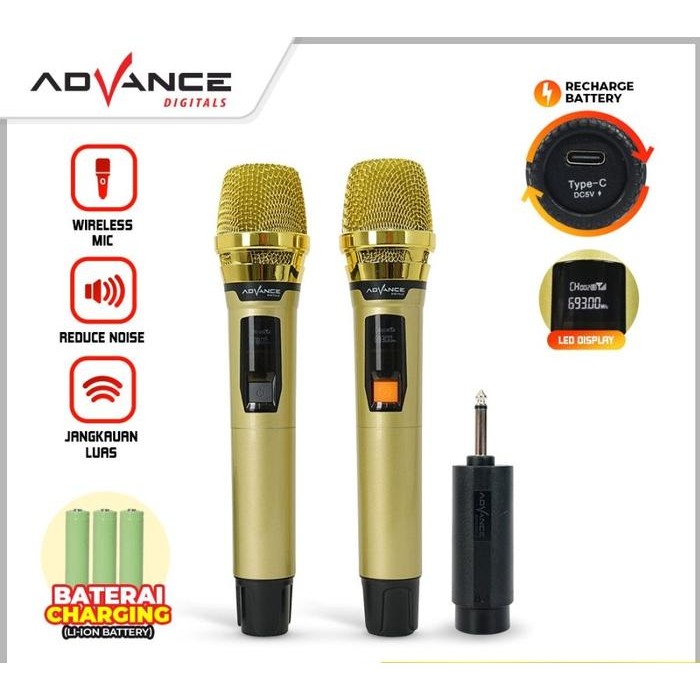 Mic Wireless Advance Microphone Tanpa Kabel Isi 2 Gold Dicas Original