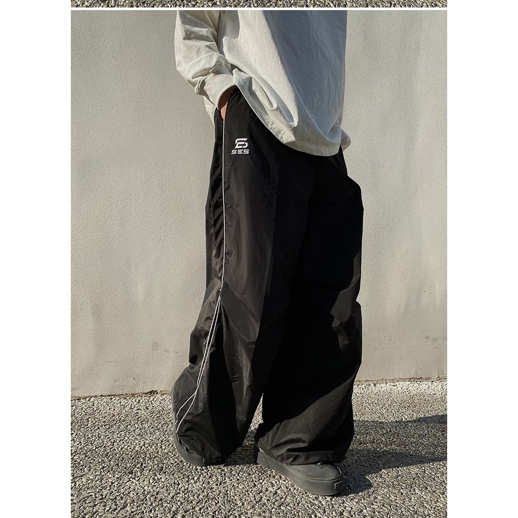 Black Wide Leg Parachute Pants Women Vintage 90S Oversized Casual Trousers Female Gorpcore Harajuku