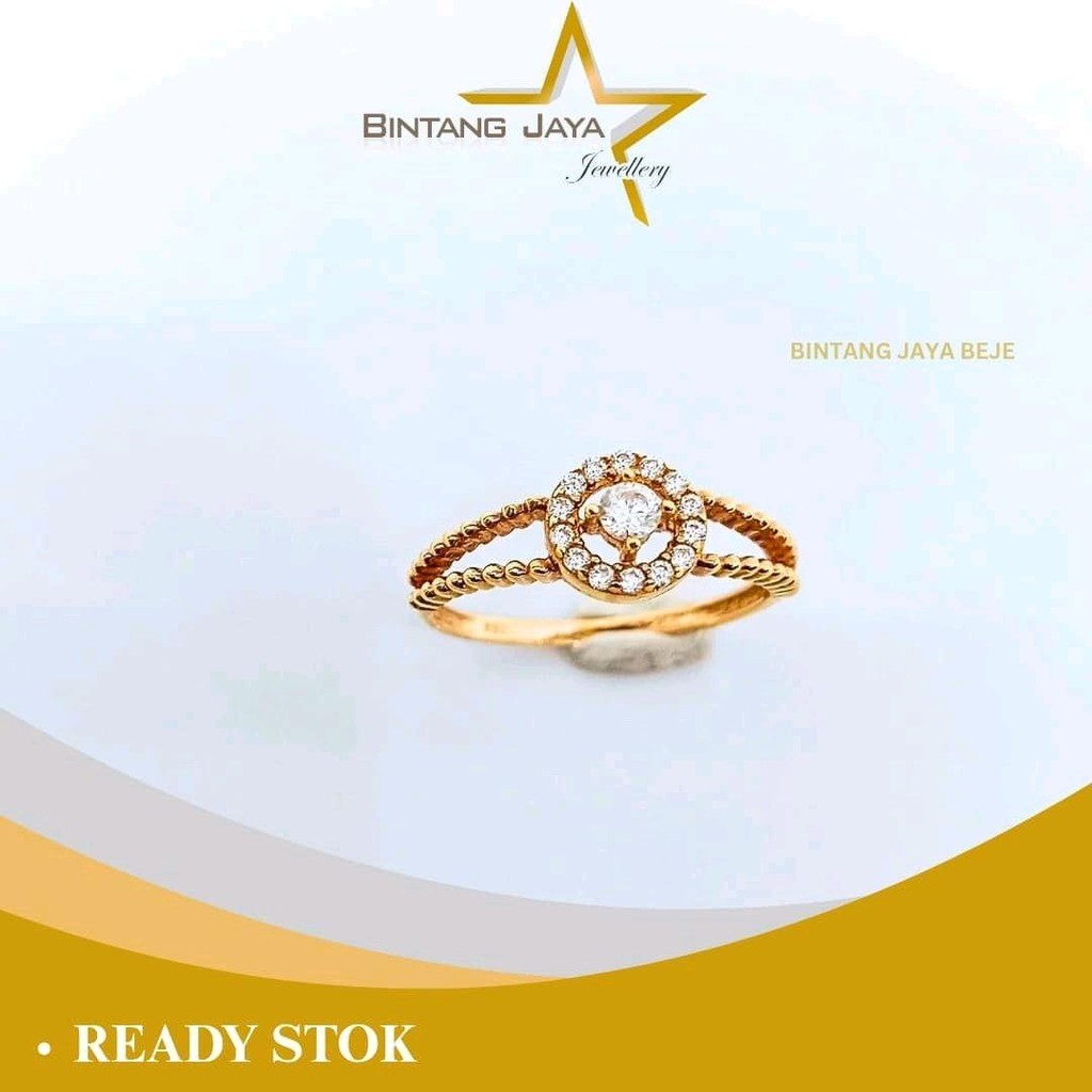 Cincin Emas Asli Bulat M Putih Dua Ring Merica - Kadar (16K) - Ukuran 18 - 1,90 gram - Desain Bulat 
