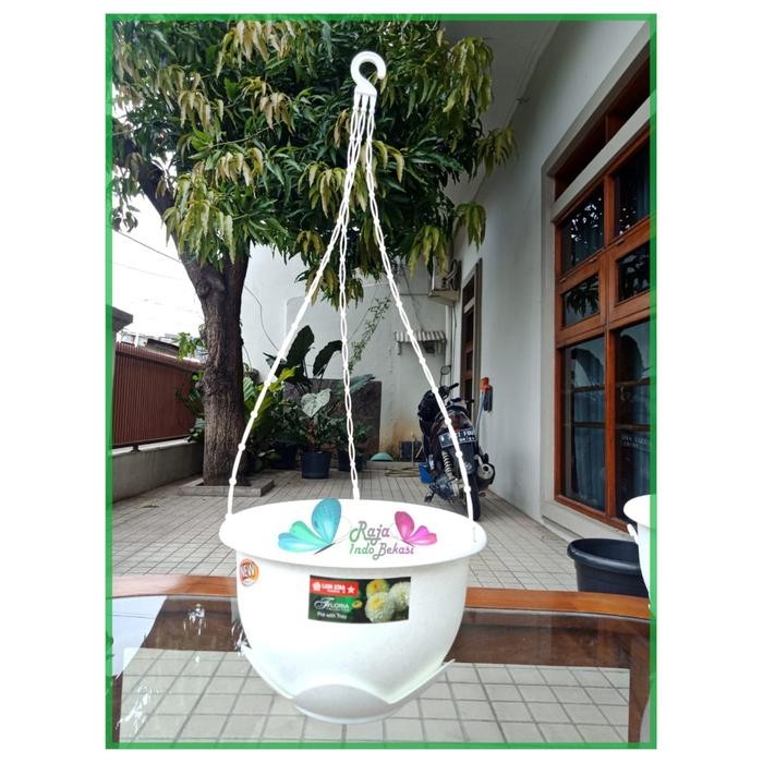 (Allthebest) Pot Gantung Clover 10 Putih 24 Cm Lion Star Putih + Tatakan -