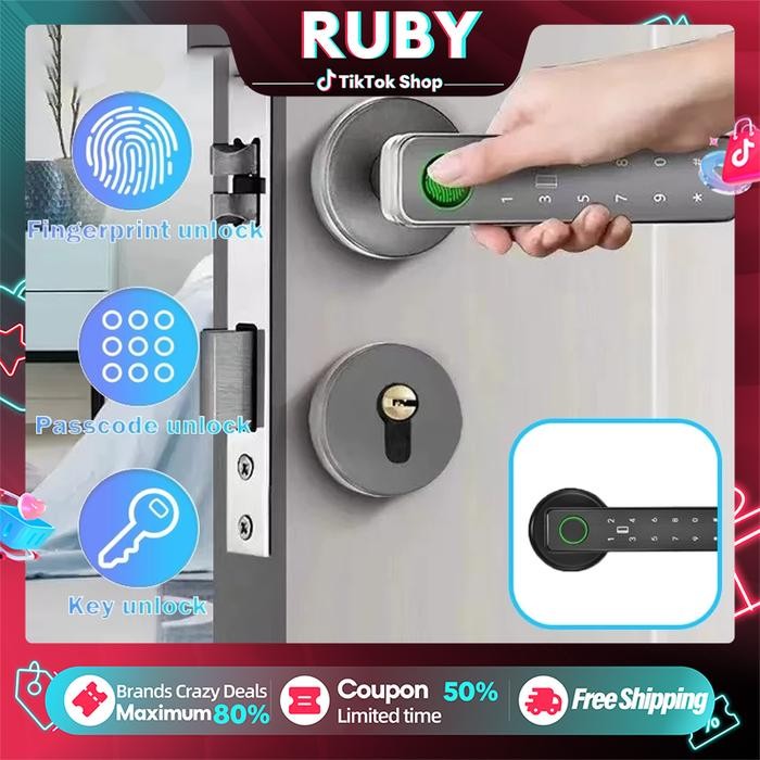 Smart Fingerprint Foor Lock Otomatis Access Door Grafiti Tuya WIFI Kontrol Aplikasi Jarak Jauh Kamar