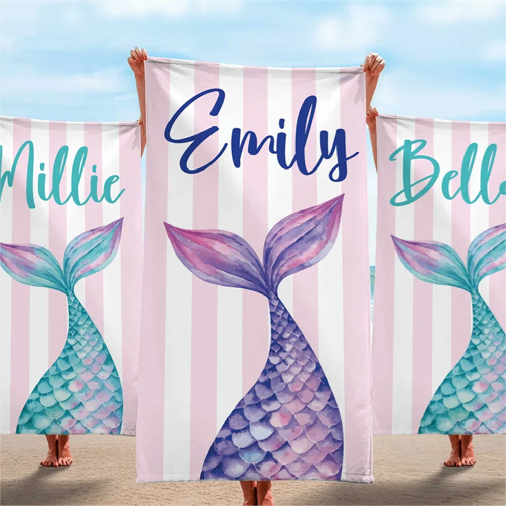 Mermaid Tail Custom Name Beach Towel Bachelorette Trip Party Favors Personalized Pool Bath Towel