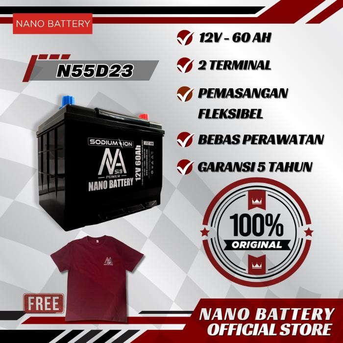 Nano Battery Aki Mobil Sodium Ion Aki Mobil Sodium Ion Na-1260S(55D23) 12V 60 Ah Aki Kering Garansi