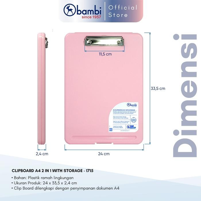 

Bambi Papan Ujian A4 Tipe 2 in 1 Clipboard Include Storage All Color Original